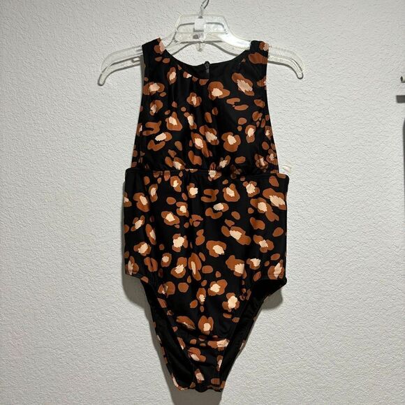 Shade & Shore One Piece Animal Print Built In Bra Lined Cheeky Swimsuit Large - Picture 3 of 11
